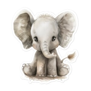 Linda pegatina de vinilo de elefante bebé - Calcomanía de animales para computadoras portátiles, botellas de agua, álbumes de recortes y más
