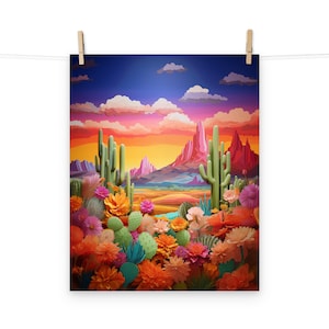 Bunte südwestliche Wüstenlandschaft Papierkunst Poster