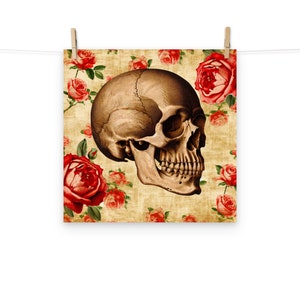 Póster de Vanitas con calavera y rosas: bodegón simbólico, decoración de pared Memento Mori con estilo vintage