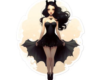 Gothic Bat Girl Vinyl Sticker – Dark Fantasy Witchy Aesthetic Decal for Laptops, Water Bottles, Gifts and More