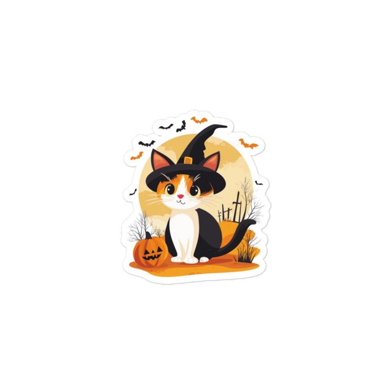 Cute Halloween Calico Cat Witch Sticker – Perfect for Halloween Decor ...