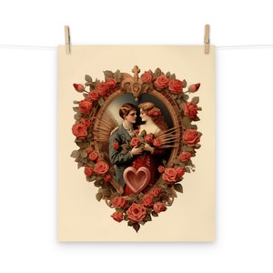 Vintage Love Valentine&#39;s Day Couple Hearts and Roses Poster