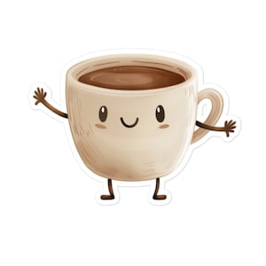 Bonita pegatina de vinilo con forma de taza de café: bonita pegatina para portátil, regalo para amantes del café, pegatina para diario