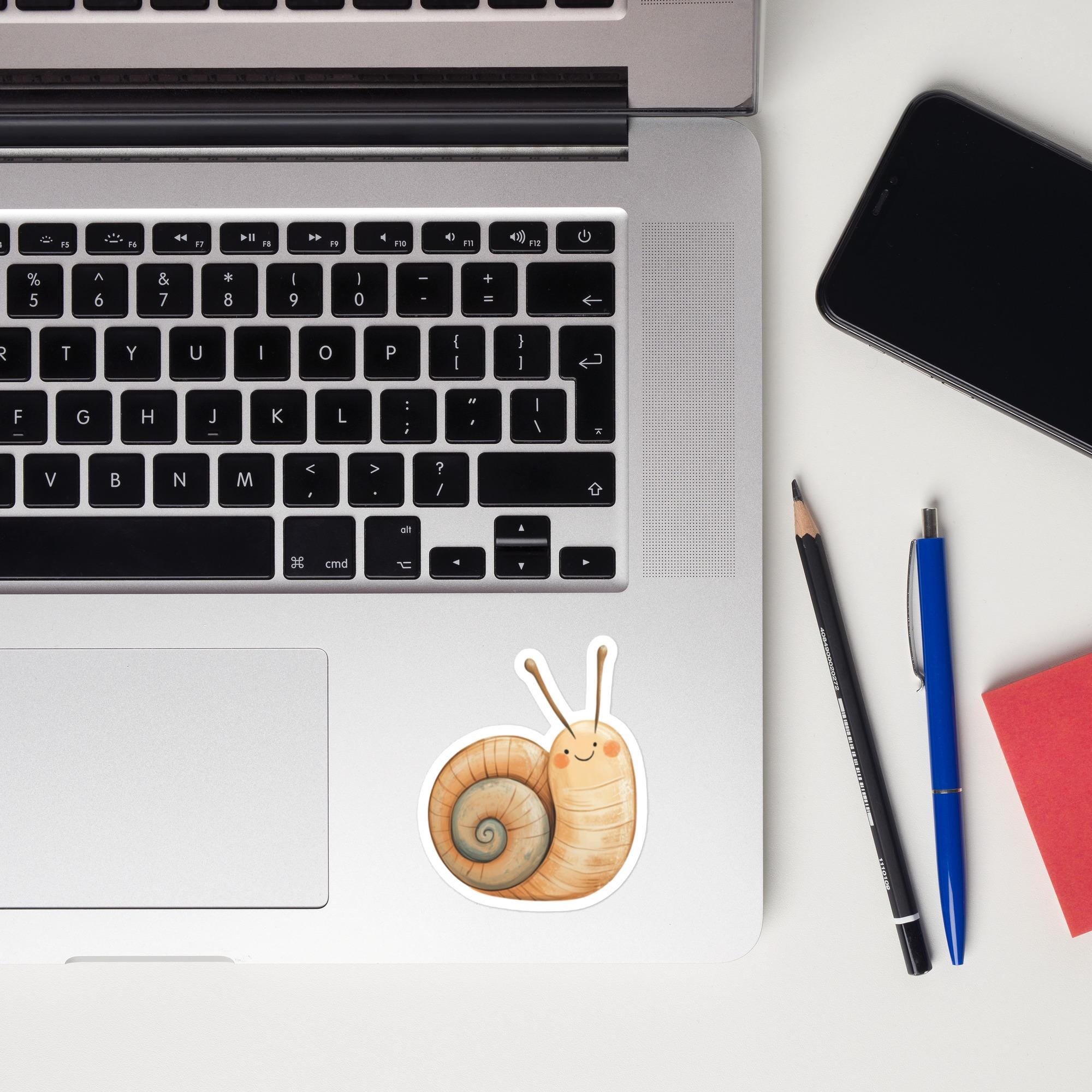 Cute Smiling Snail Vinyl Sticker – Whimsical Woodland Decal for Laptops ...