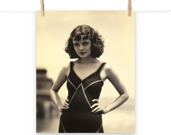 Vintage Photograph Girl at the Beach Seaside Poster