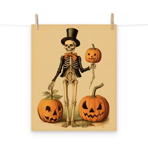 Skeleton in a Top Hat with Jack-O-Lanterns Halloween Poster