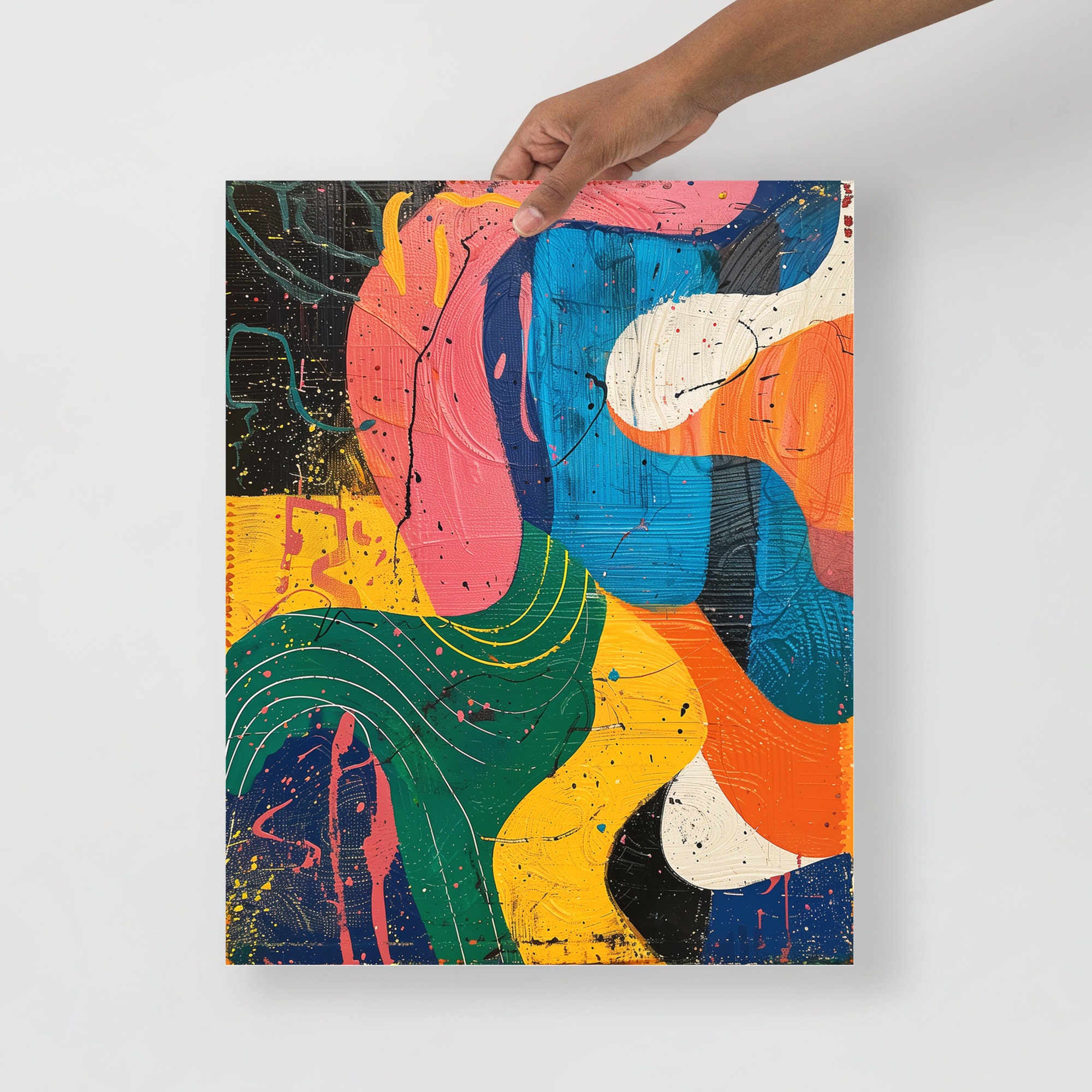 抽象画 色彩豊か 印章付き 約40cm カラフルな抽象画のミッドセンチュリーモダン絵画ポスター
