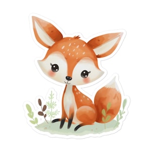Sticker charmant bébé renard - Sticker adorable créature des bois, parfait pour décorer des ordinateurs portables, des cahiers et des bouteilles d'eau