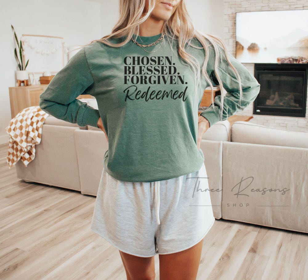 Comfort Colors, Comfy Shirt, Unisex Shirt, Christian Shirt, Long Sleeve Shirt, Chosen Shirt, Redeemed Shirt, Blessed Shirt, Women'S Shirt Anlibuy