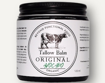 ORIGINAL AVOCADO Tallow Balm, Unscented, Organic Beef Tallow and Avocado Fruit Oil, intense moisturizer for face and body