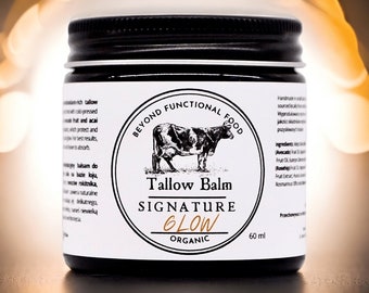 GLOW Tallow Balm, rejuvenating antioxidant face balm, with organic beef tallow and sea buckthorn fruit oil