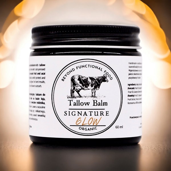 GLOW Tallow Balm, rejuvenating antioxidant face balm, with organic beef tallow and sea buckthorn fruit oil