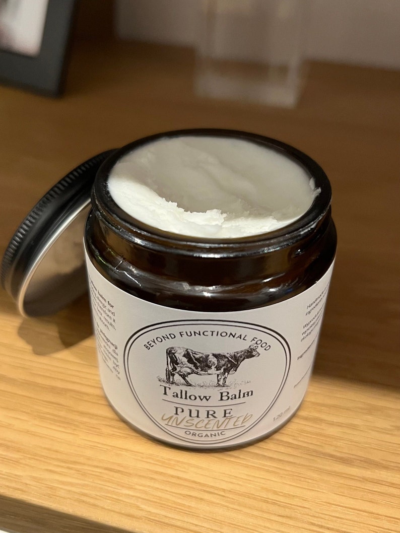 Baume de suif PURE non parfumé, 100 % nourri à l'herbe et biologique, baume naturel nourrissant et apaisant pour le visage et le corps, légèrement fouetté pour la texture. image 3