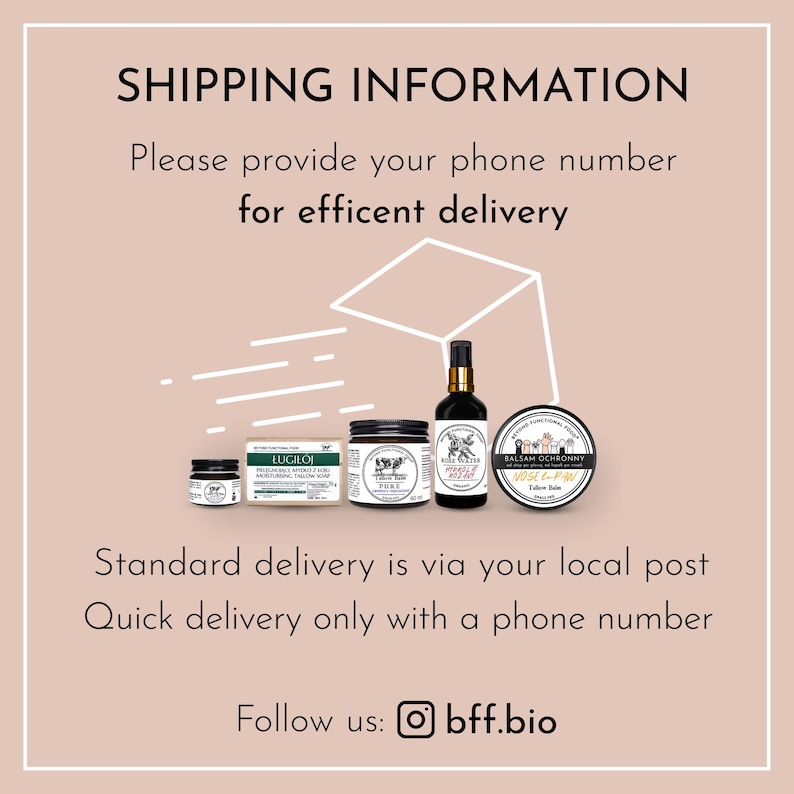 May include: A collection of skincare products including a small jar, a rectangular soap bar labeled ŁUGIL&Oacute;J, a jar labeled Tallow Balm, a spray bottle labeled Rose Water, and a round tin labeled Balsam Ochronny Nose & Paw, all arranged in a row.