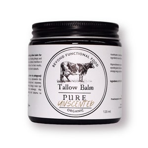 PURE Tallow Balm Unscented, 100% Grass Fed and Organic, natural nourishing and soothing balm for face and body, lightly whipped for texture.