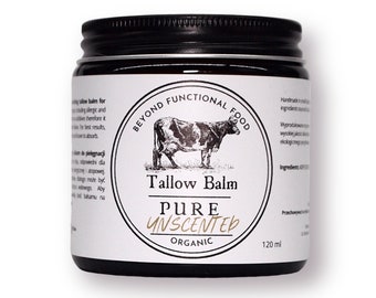 PURE Tallow Balm Ongeparfumeerd, 100% grasgevoerd en biologisch, natuurlijke voedende en verzachtende balsem voor gezicht en lichaam, licht opgeklopt voor textuur.