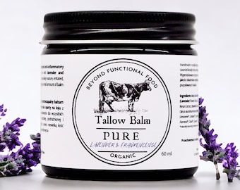 PURE Tallow Balm Lavender & Frankincense, natural nourishing and soothing tallow balm for face and body.