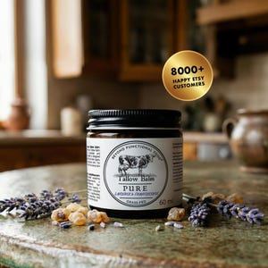 Bálsamo de sebo de lavanda e incienso, 100 % sebo de res alimentada con pasto, hidratante batido.
