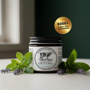 Balsem voor gezicht en lichaam van grasgevoerd dierlijk talg met avocado-olie en lavendel-muntgeur, 60 ml