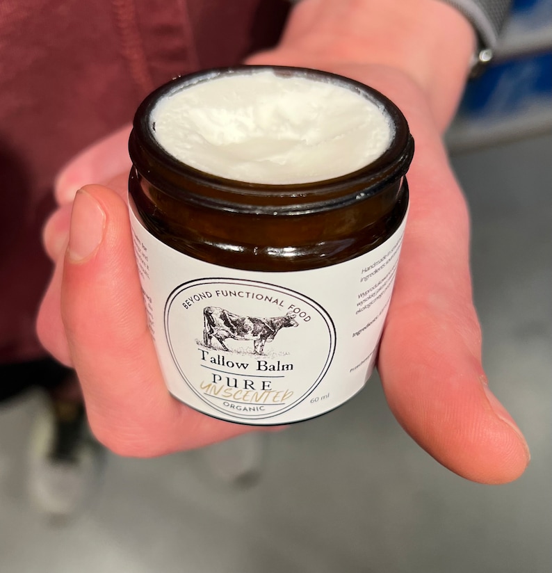 PURE Tallow Balm Unscented, 100% Grass Fed and Organic, natural nourishing and soothing balm for face and body, lightly whipped for texture. image 4