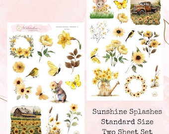 Sunshine Splashes Standard Size Stickers*Floral Stickers*Yellow Flowers*Yellow Flower Stickers*Planner Stickers*Journal Sticker*Deco Sticker