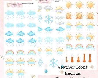 Medium Weather Icons*Watercolour Deco Stickers*Weather Stickers*Sun Stickers*Planner Stickers*Cloud Stickers*Journal*Weather Tracker Sticker