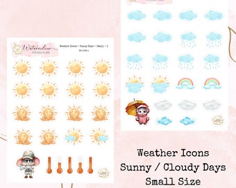 Weather Icons - Sunny Days Cloudy Days - Small * Watercolour Deco Stickers * Weather Stickers * Sun Stickers*Planner Stickers*Cloud Stickers