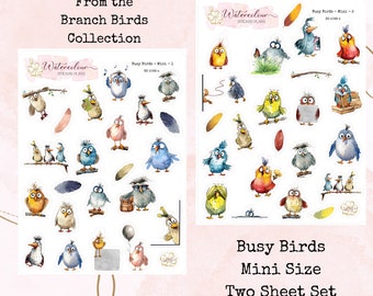 Busy Birds Mini Size Stickers*Branch Birds*Bird Stickers*Colourful Birds*Planner Stickers*Journal Stickers*Deco Stickers*Mini Stickers