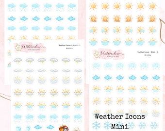 Weather Icons - Mini * Watercolour Deco Stickers * Weather Stickers * Sun Stickers *Planner Stickers*Cloud Stickers*Weather Tracker Stickers