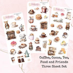 Café, cacao, thé, nourriture et amis * Stickers aquarelles * Stickers café * Stickers thé * Stickers agenda * Stickers cacao *
