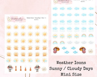Weather Icons - Sunny Days Cloudy Days - Mini * Watercolour Deco Stickers * Weather Stickers * Sun Stickers*Planner Stickers*Cloud Stickers