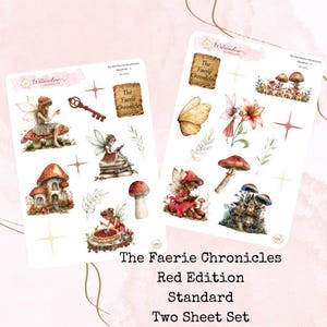 Les chroniques des fées rouges taille standard-Stickers déco aquarelle-Stickers fées-Stickers champignons-Agenda Stickers-Rouge-Journal-Fantaisie