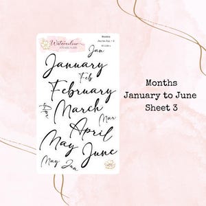 Mois, jours de semaine * Autocollants de script aquarelle * Autocollants de nom de mois * Autocollants de nom de jour de la semaine * Autocollants d'agenda * Autocollants de script * Journal *