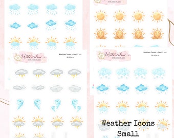 Small Weather Icons*Watercolour Deco Stickers*Weather Stickers*Sun Stickers*Planner Stickers*Cloud Stickers*Journal*Weather Tracker Stickers