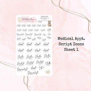 May include: A sheet of stickers with a watercolor design featuring a mouse holding a heart. The stickers are for medical appointments and include words like "Doctor", "Dentist", "Specialist", "Appt", and "Ortho".