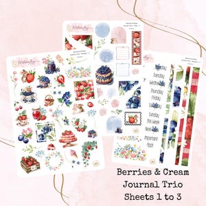 Berries & Cream - Journal Trio - Strawberry Stickers - Blueberry Stickers - Daily, Weekly, or Monthly Planning - Watercolour Stickers
