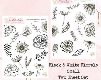 Black and White Florals Small Size * Floral Stickers * Flowers and Foliage Stickers * Planner Stickers * Journal Stickers * Small Stickers