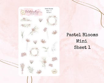 Pastel Blooms Watercolor Stickers: Mini Floral Planner Stickers