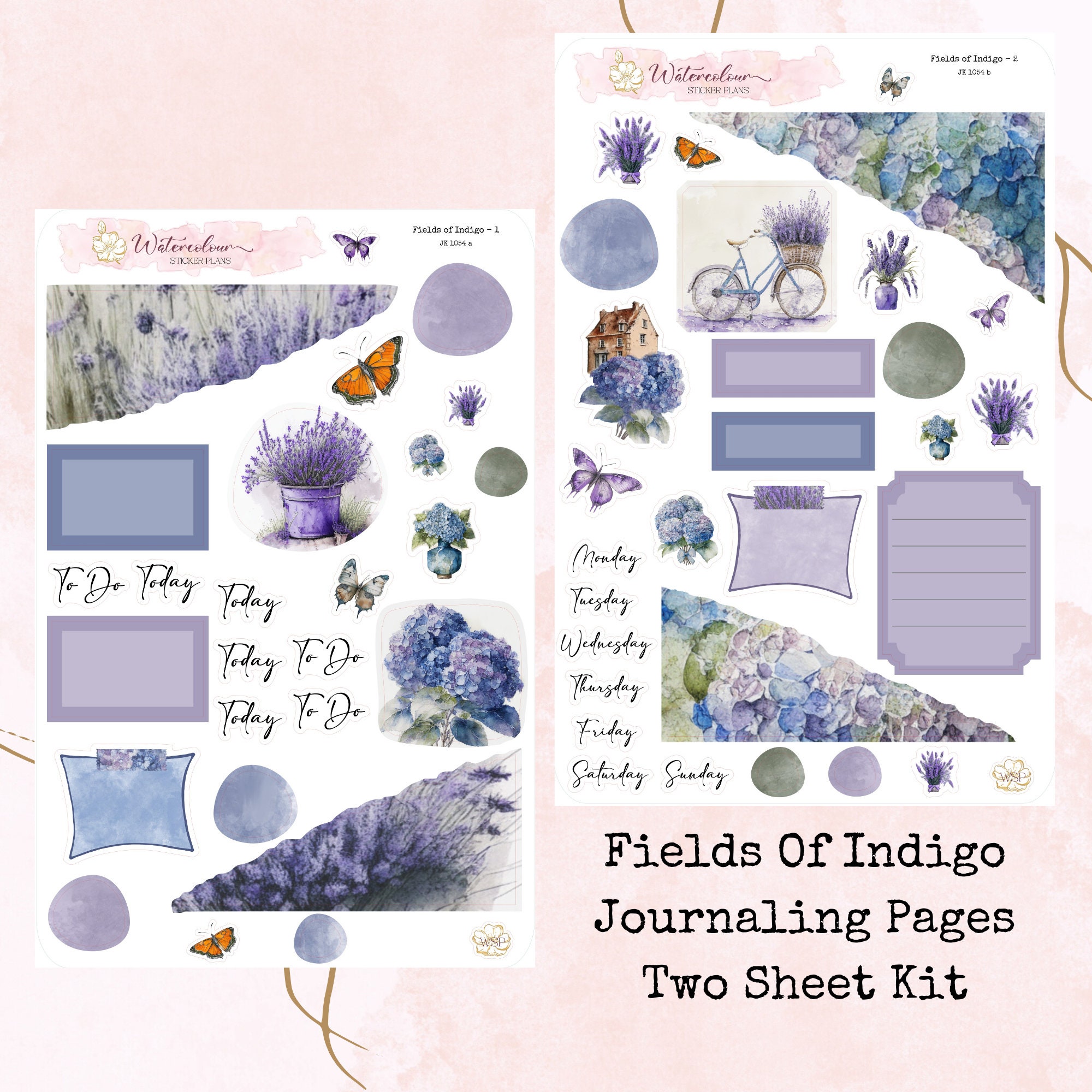Fields of Indigo Watercolour Journaling Sticker Kit Planner Stickers ...