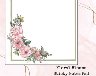 Floral Blooms Sticky Notes * Sticky Notes Pad * Sticky Notes * Notes Pad * Floral Blooms * Decorative Sticky Notes *Watercolour Sticky Notes