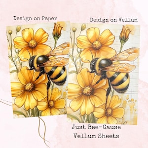 Papel pergamino impreso Just Bee-Cause - Escena de abejas en acuarela - Papel pergamino impreso - Papel pergamino - Tablero de control - Artículos para diario - Papel para consejos - Tablero de estado de ánimo