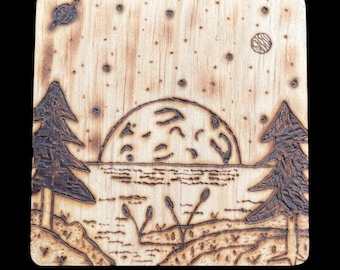 Wood Engraved Coasters, Handmade Coasters, Psychedelic Wood Coasters, Men's Gift, Woodburned Coasters, Grateful Dead Darkstar