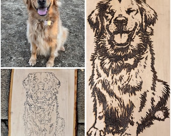 Custom pet portrait woodburning, your photo to pyrography art, rustic wall decor