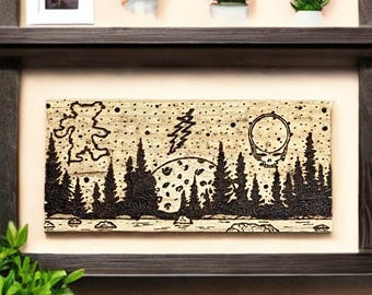 Personalized Wood Burned Large Wall Plaque – Handmade Engraved Decor, Custom Gift - Dark Starry Night