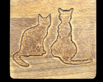 Wood Engraved Coasters, Handmade Coasters, Psychedelic Wood Coasters, Men's Gift, Woodburned Coasters, Cats
