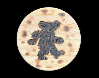 Wood Engraved Coasters, Handmade Coasters, Psychedelic Wood Coasters, Men's Gift, Woodburned Coasters, Gift Him - Grateful Dead Dancing Bear