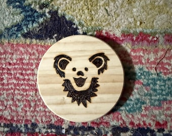 Wood Engraved Coasters, Handmade Coasters, Psychedelic Wood Coasters, Men's Gift, Woodburned Coasters, Grateful Dead Dancing Bear Face
