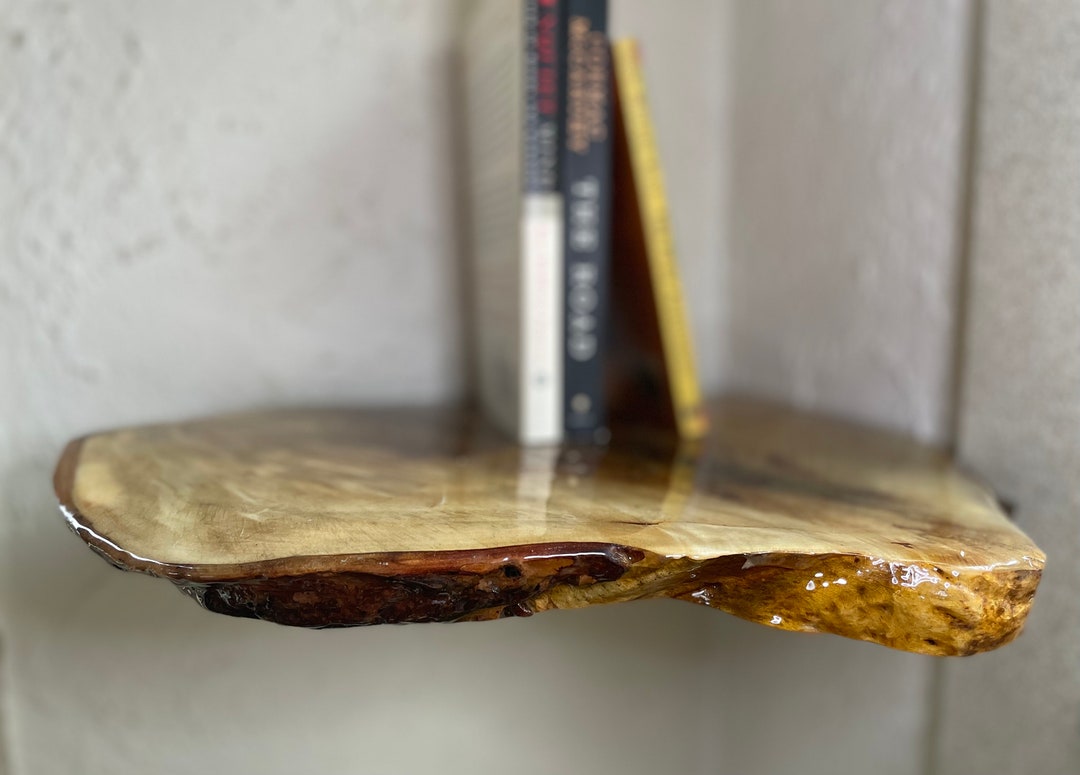 Custom Corner Shelf, Live Edge Shelves, Wood and Resin Corner Shelf, Housewarming Gift, Rustic