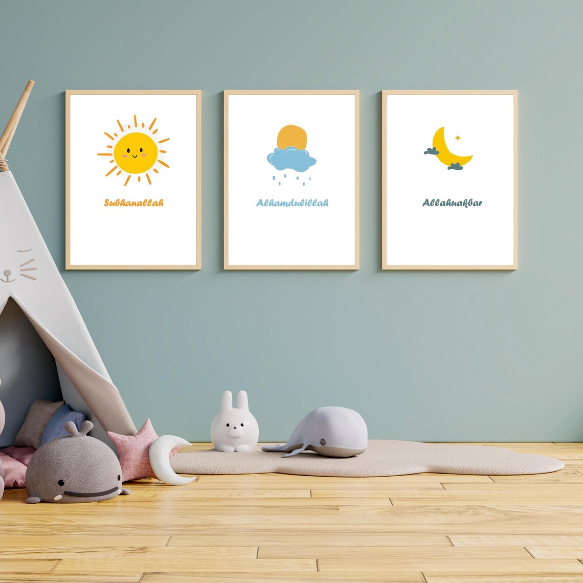 Set of 3 Islamic Kids Room Printable Wall Art, Dhikr Islamic Kids