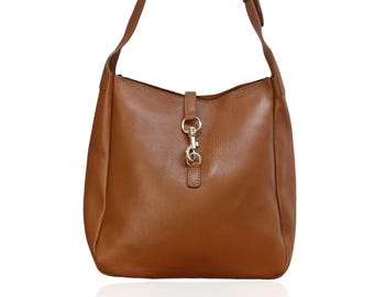 Handmade Italian Leather Tote Bag, Brown Shoulder Bag with Zipper